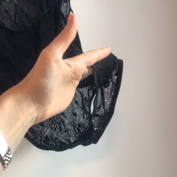 Black lace bodysuit. Size Small to Medium. Height neck. High cut thigh. EUC - Picture 5 of 8